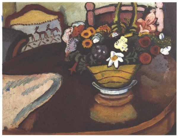 Still Life with Stag Cushion and Flowers