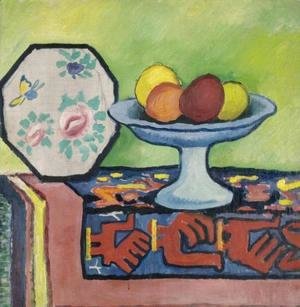 August Macke - Still life with bowl of apples and Japanese fan